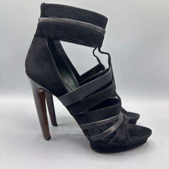 Emilio Pucci Platform‎ Caged Heels Size 39 9 US Suede Leather Designer Strappy - Picture 1 of 13